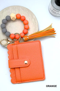 Beaded bracelet keychain card holder wallet