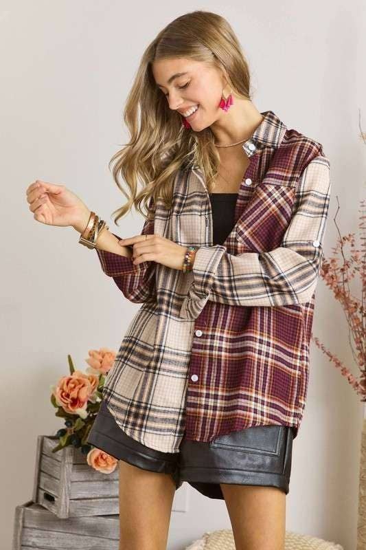 ADORA LA - CET2512X - PLUS SIZE MULTI COLOR PLAID SHIRT