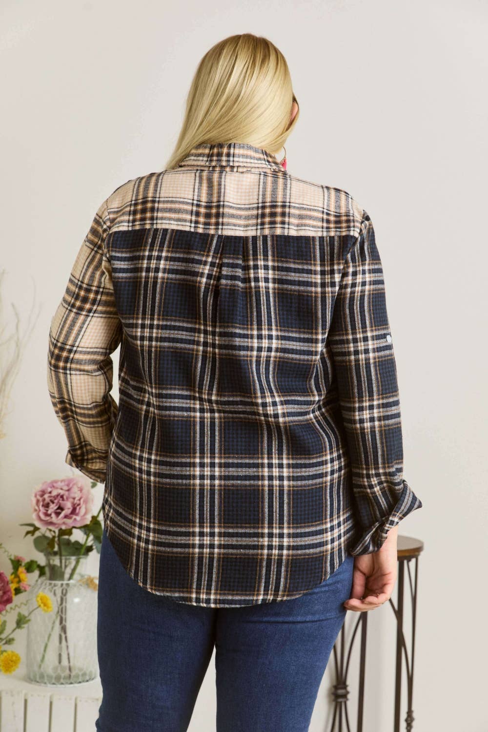 ADORA LA - CET2512X - PLUS SIZE MULTI COLOR PLAID SHIRT