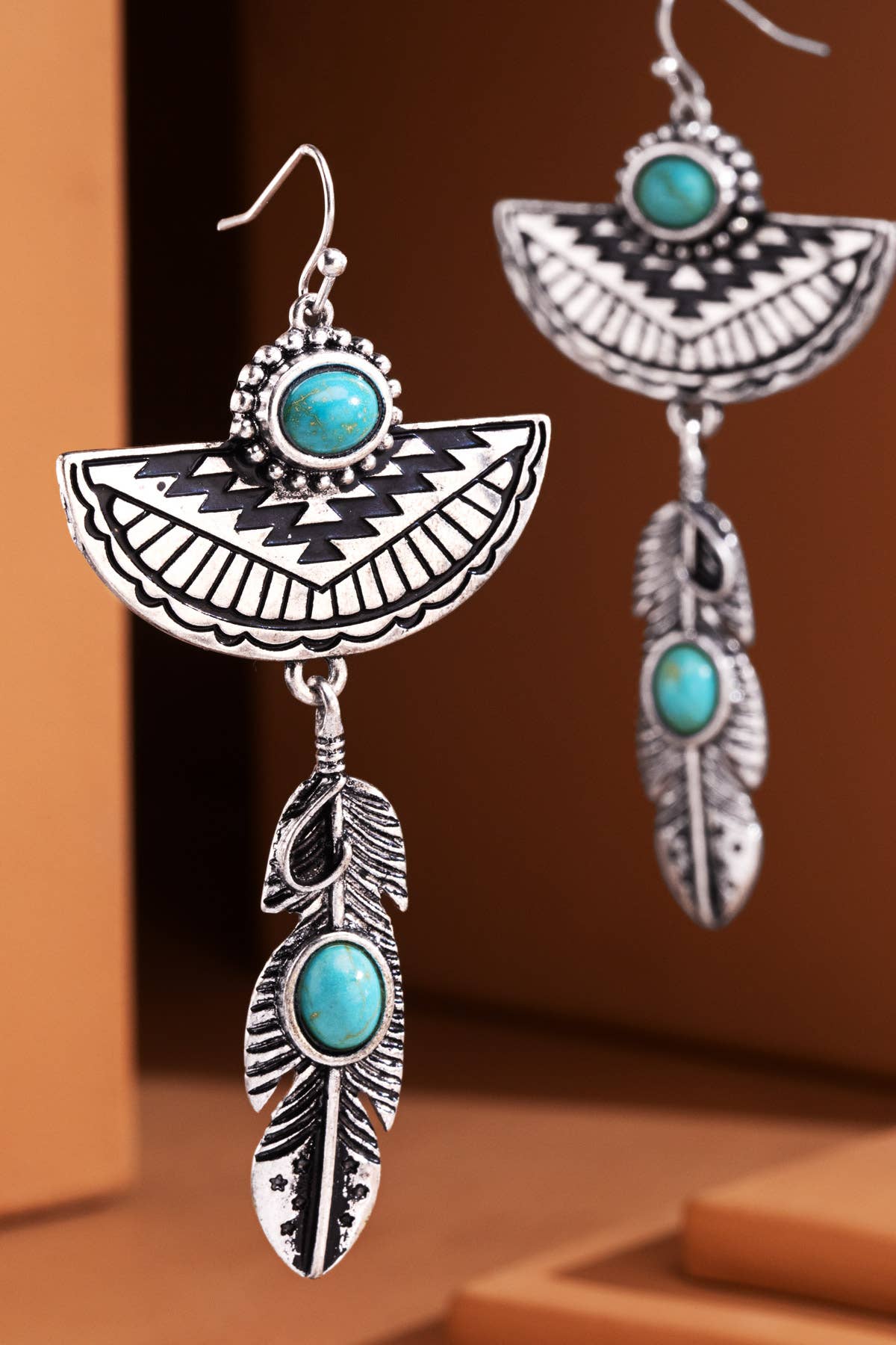 Western Turquoise Feather Earrings