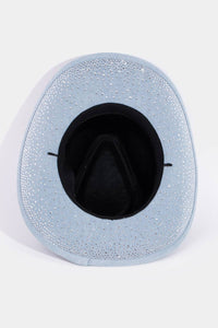Rhinestone Studded Light Denim Cowboy Fedora Hat