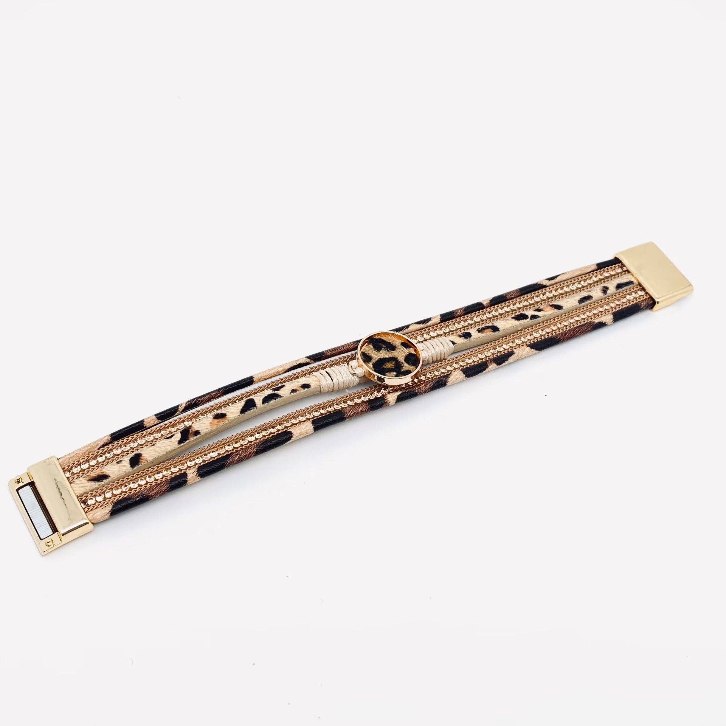 Bohemian Multi-Layer Leopard Magnetic Buckle Bracelet