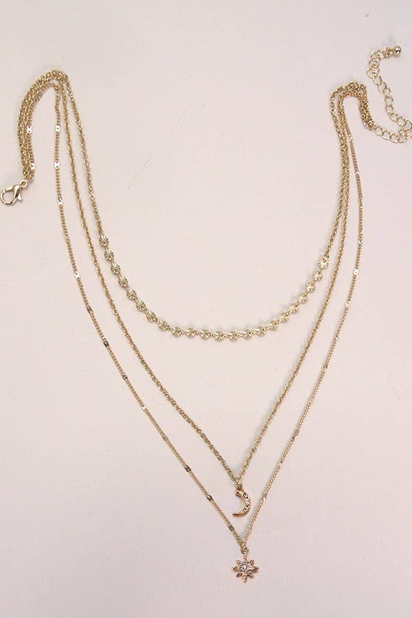 TRIO STAR MOON LAYERED NECKLACE