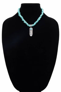 Semi Stone Feather Pendant Necklace
