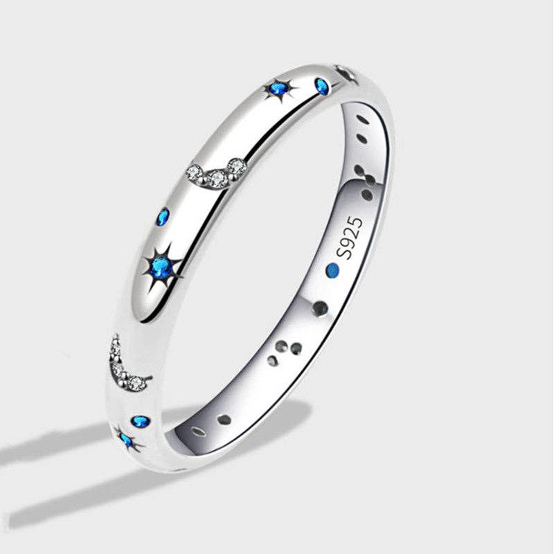 Blue Moon Star Stacking Band Ring  Sterling Silver