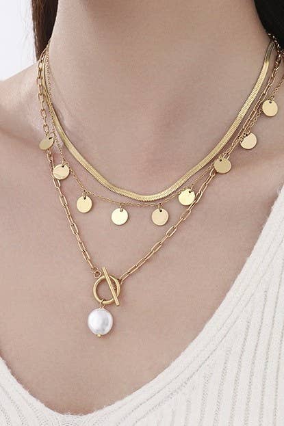 TITANIUM  STEEL NON-TARNISH MULTI LAYERED NECKLACE