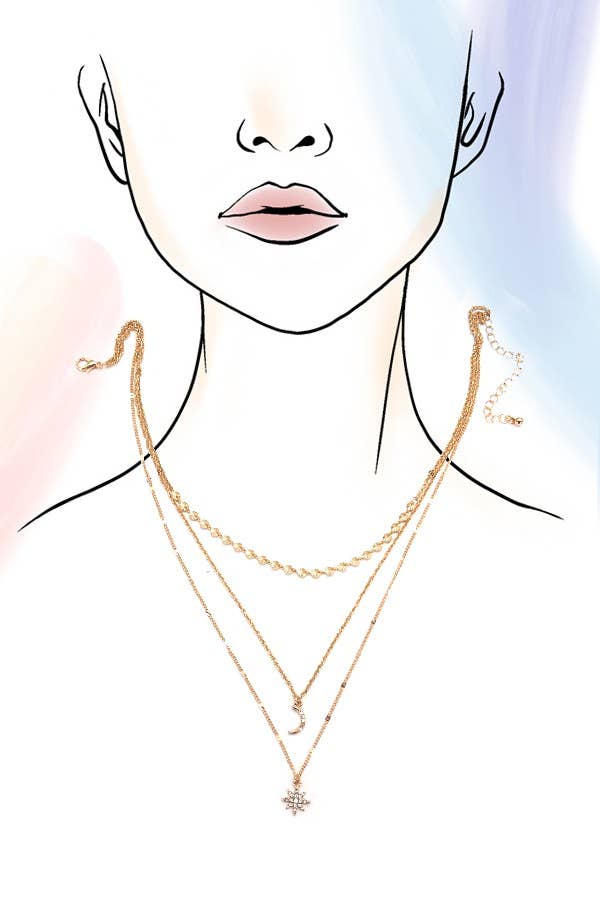 TRIO STAR MOON LAYERED NECKLACE