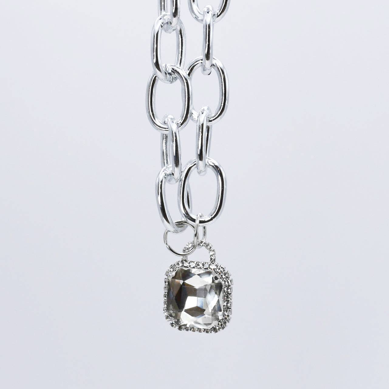 Crystal Glamour Chunk Necklace Silver