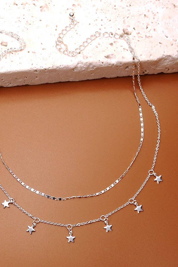DELICATE DOUBLE LAYER STAR DROP NECKLACE