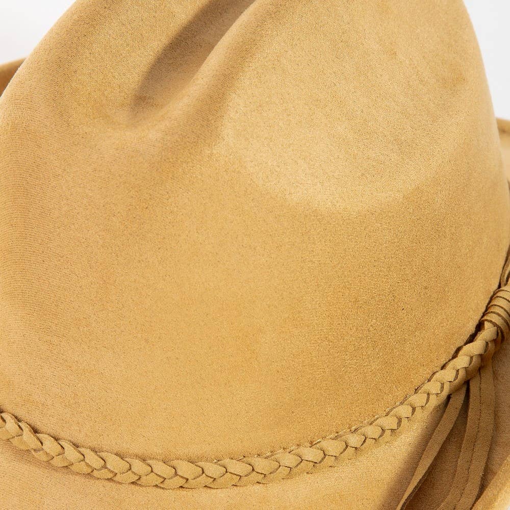 Western Braided Strap Faux Suede Cowboy Hat