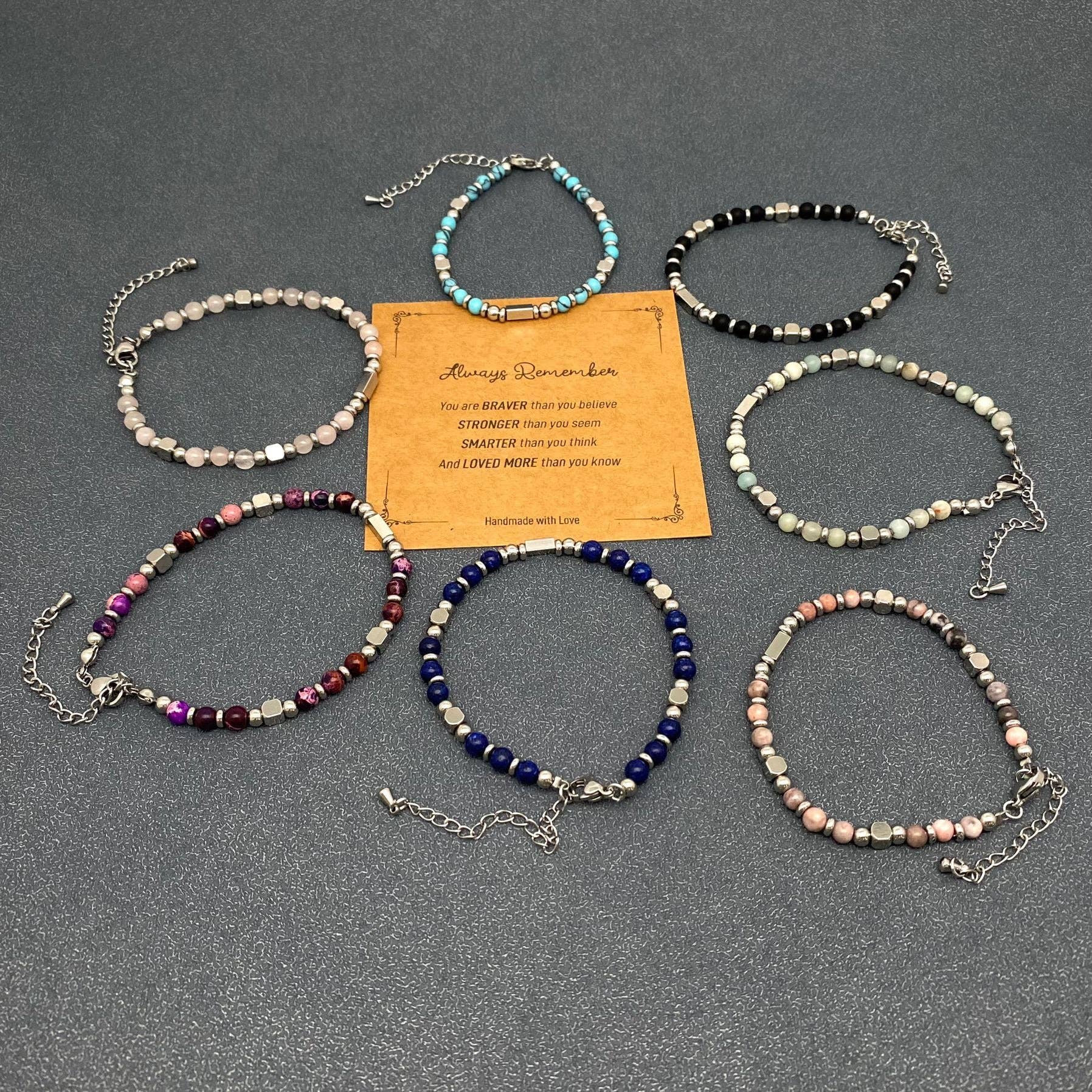 Mio Queena - 4mm Stone & Stainless Steel Bead Bracelet| Blessing Card -CS