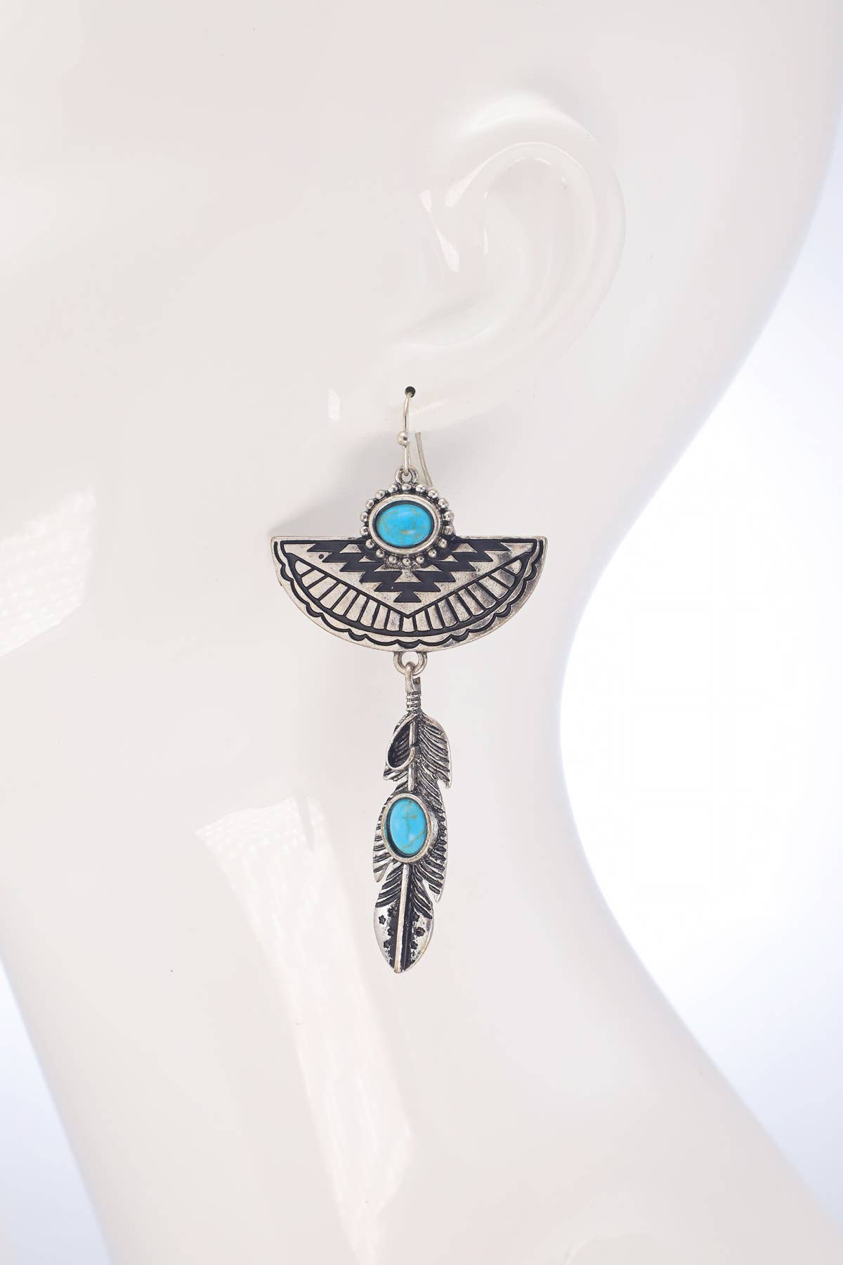 Western Turquoise Feather Earrings