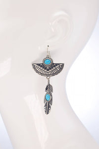 Western Turquoise Feather Earrings