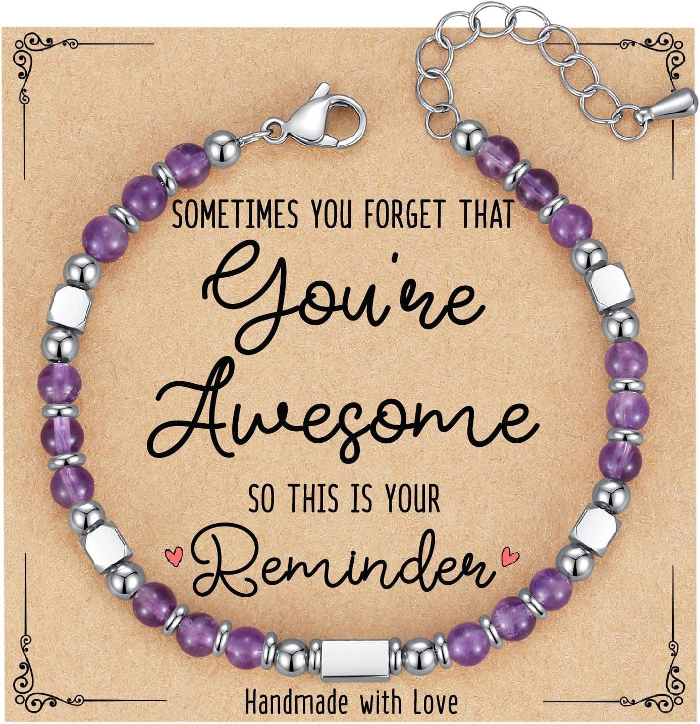 Mio Queena - 4mm Stone & Stainless Steel Bead Bracelet| Blessing Card -CS