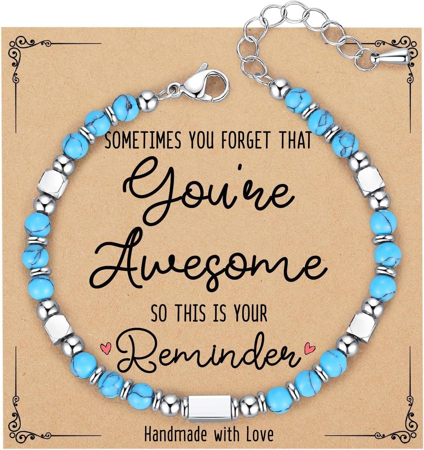 Mio Queena - 4mm Stone & Stainless Steel Bead Bracelet| Blessing Card -CS