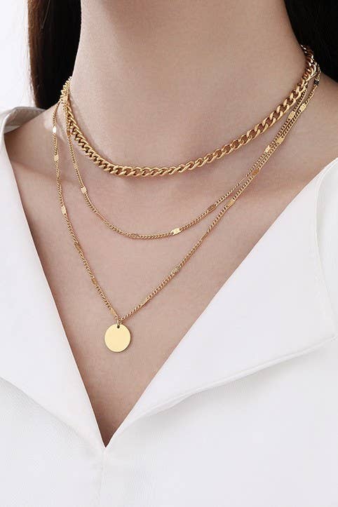 TITANIUM  STEEL NON-TARNISH LAYERED CHAIN NECKLACE