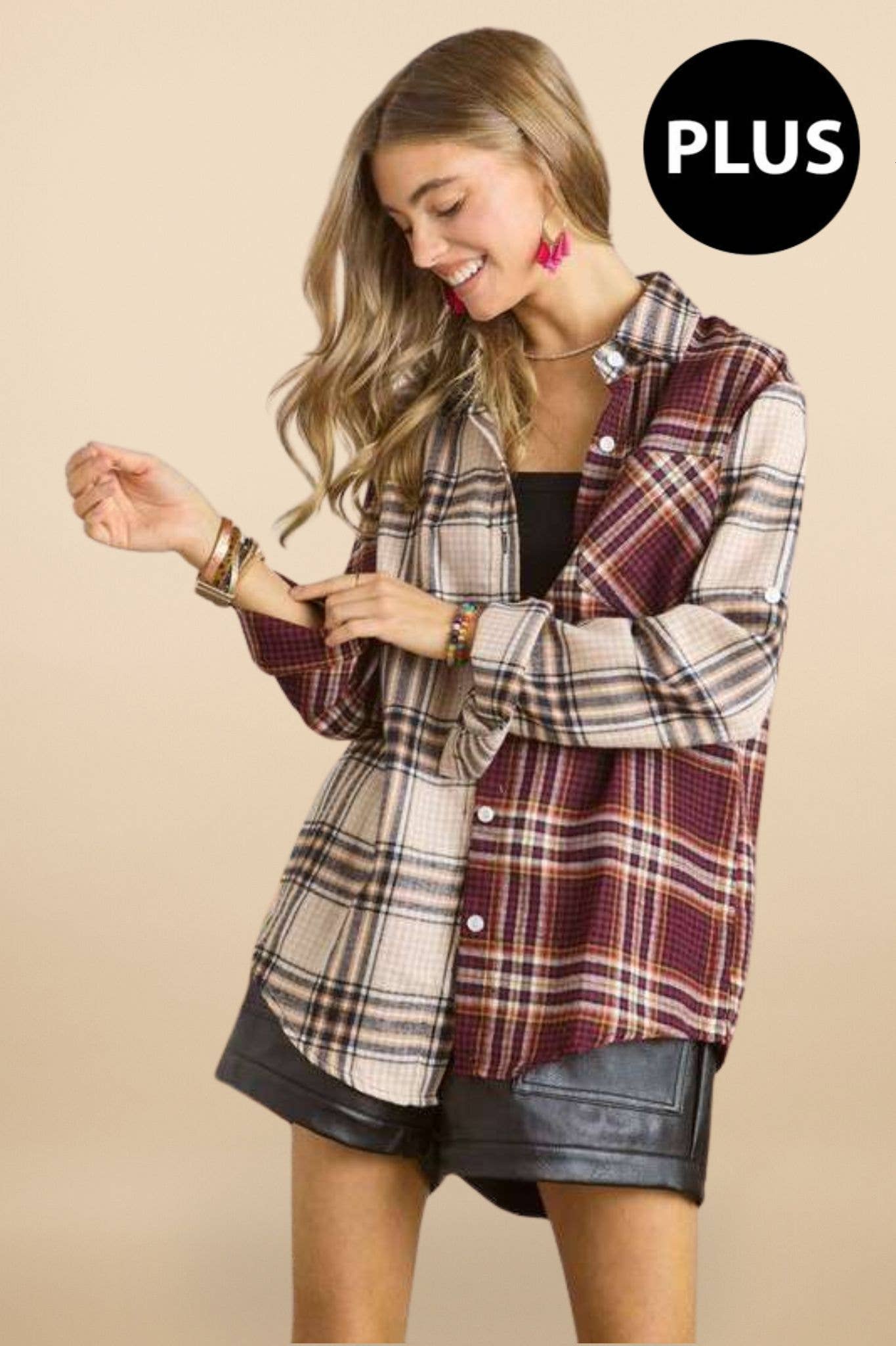 ADORA LA - CET2512X - PLUS SIZE MULTI COLOR PLAID SHIRT