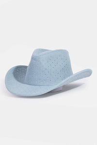 Rhinestone Studded Light Denim Cowboy Fedora Hat