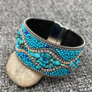 Boho Handmade Gravel Beads Magnetic Buckle Bangle