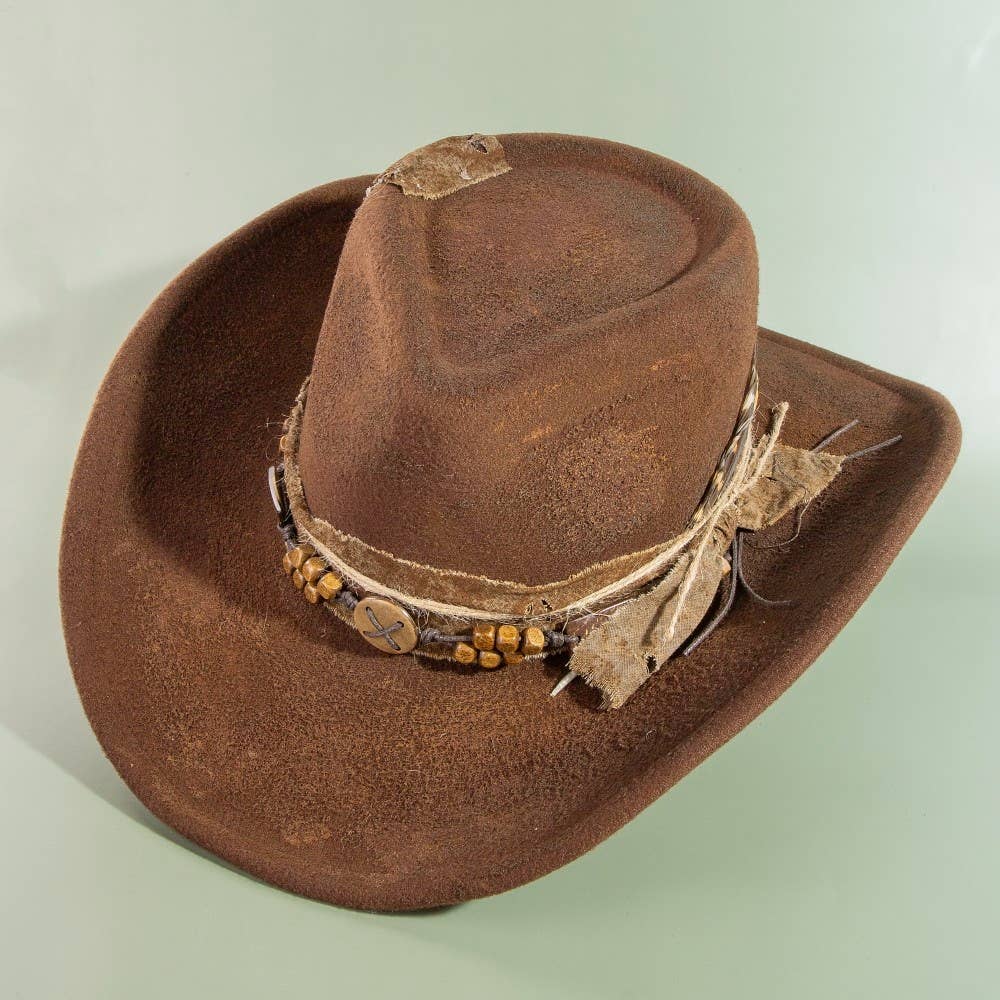 Vintage Patch And Beaded Strap Western Cowboy Hat