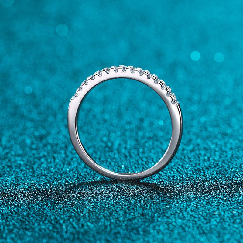 Moissanite half Pave Ring in Sterling Silver