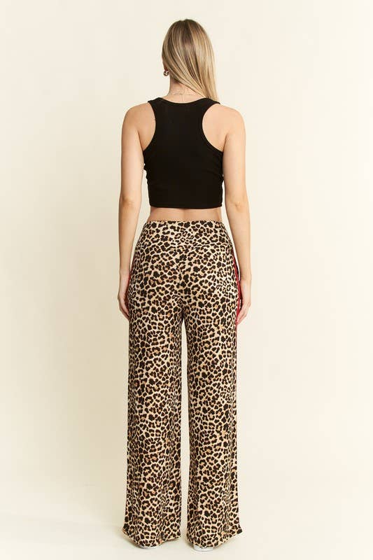 LEOPARD PRINT WITH RED SIDE STRIPE PANTS