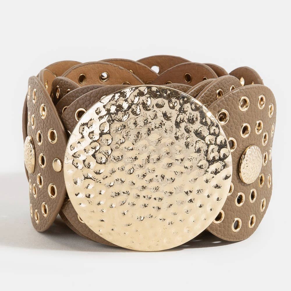 Western Oval Faux Leather Concho Disc Panel Belt