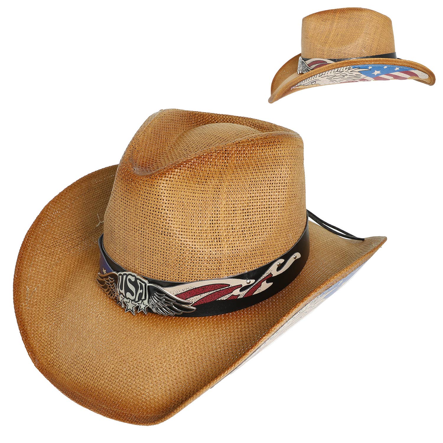 Patriotic Western Brown Star Cowboy Hat With Band