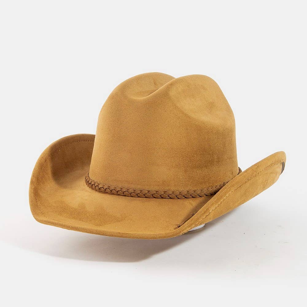 Western Braided Strap Faux Suede Cowboy Hat
