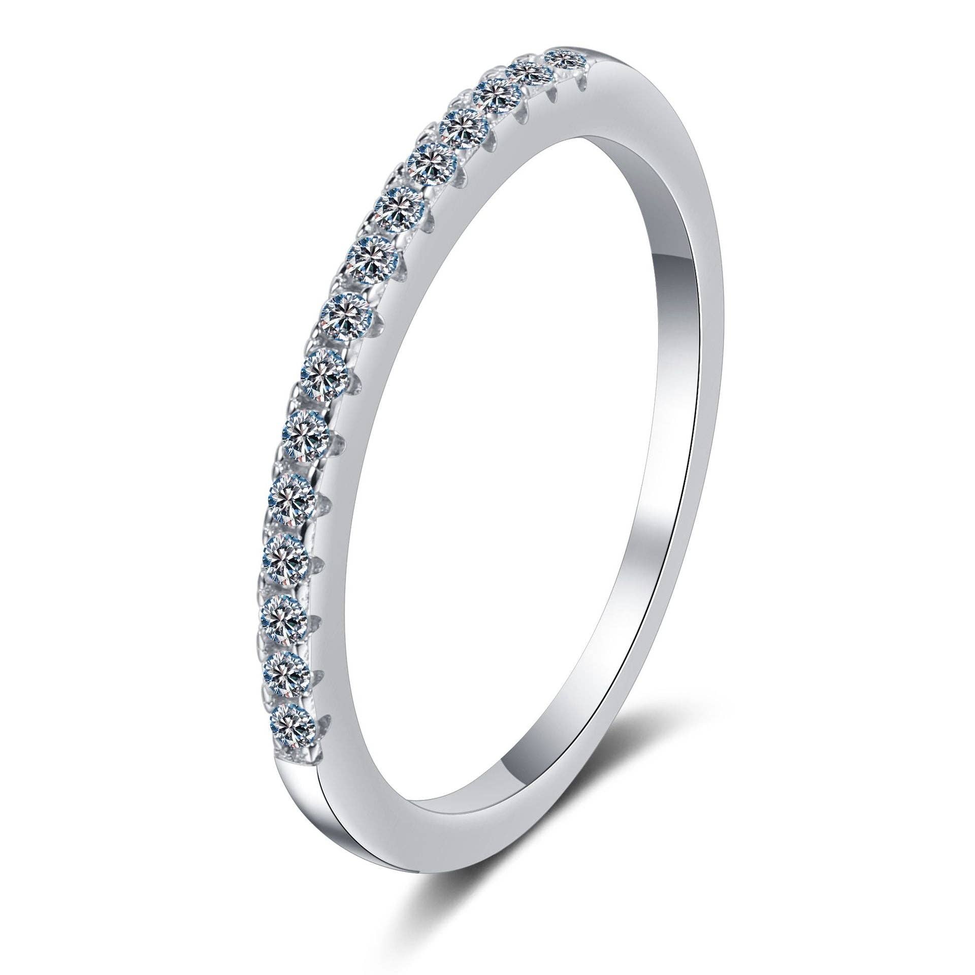 Moissanite half Pave Ring in Sterling Silver