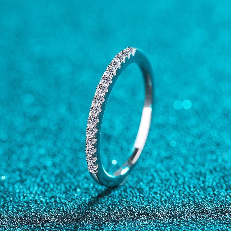Moissanite half Pave Ring in Sterling Silver