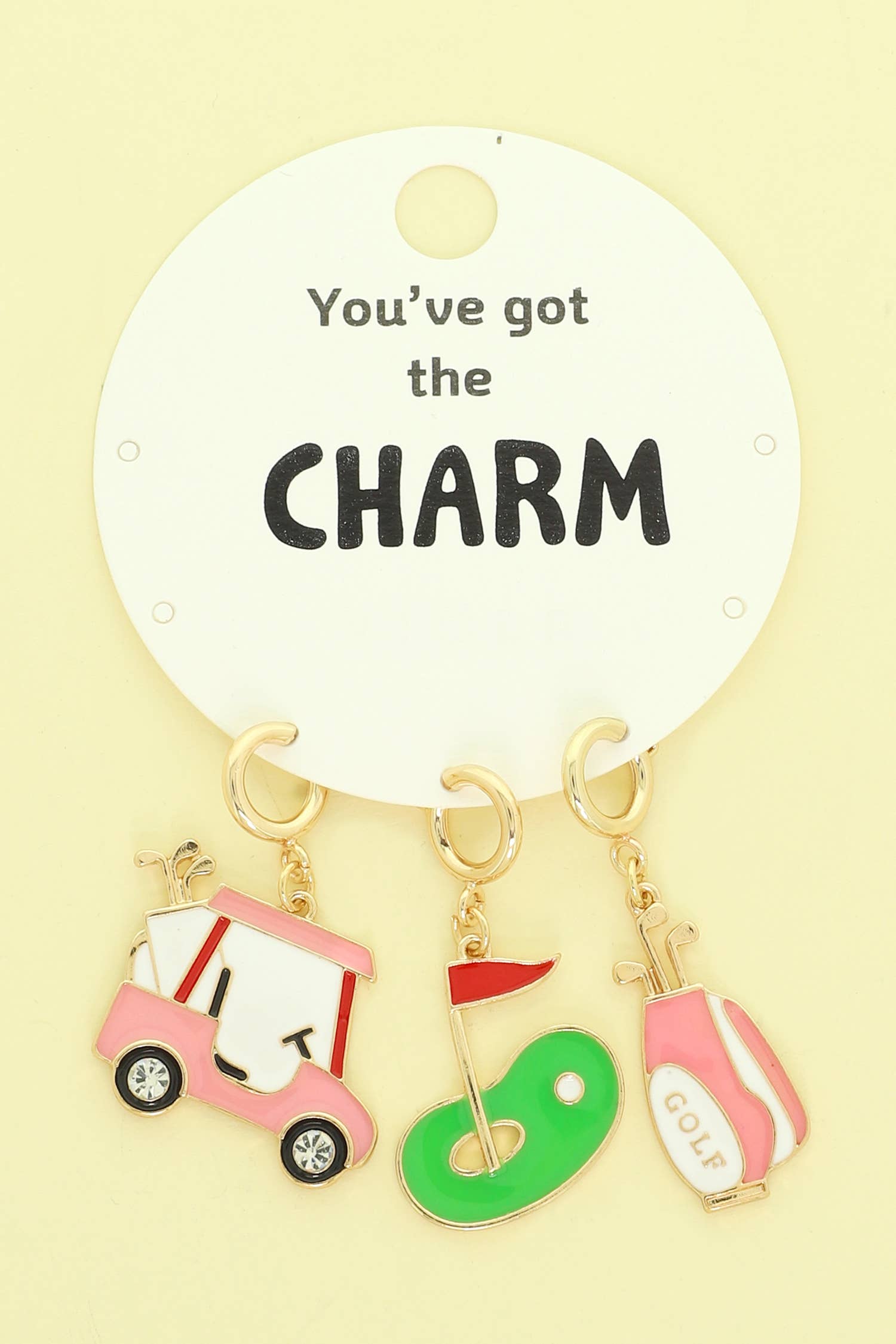 Golf Cart, Putting Green, and Golf Bag Charm Set