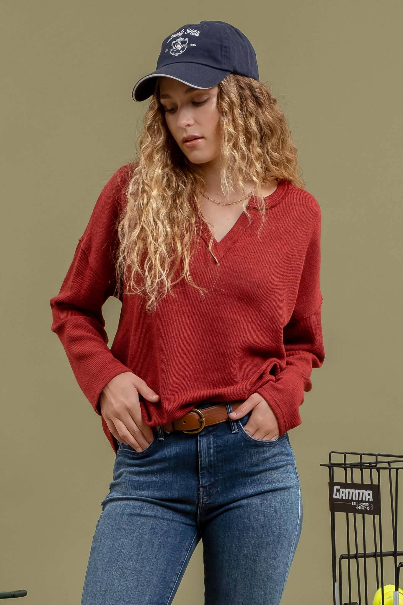 Blu Pepper - SOLID NOTCH NECK KNIT TOP