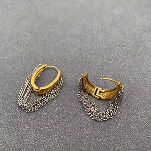 Mio Queena - Multi-layer Chain Fringe18K Golden SS Huggie Earrings - FGS