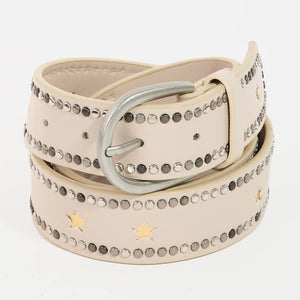 Studded Trim Faux Leather Belt