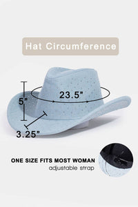 Rhinestone Studded Light Denim Cowboy Fedora Hat