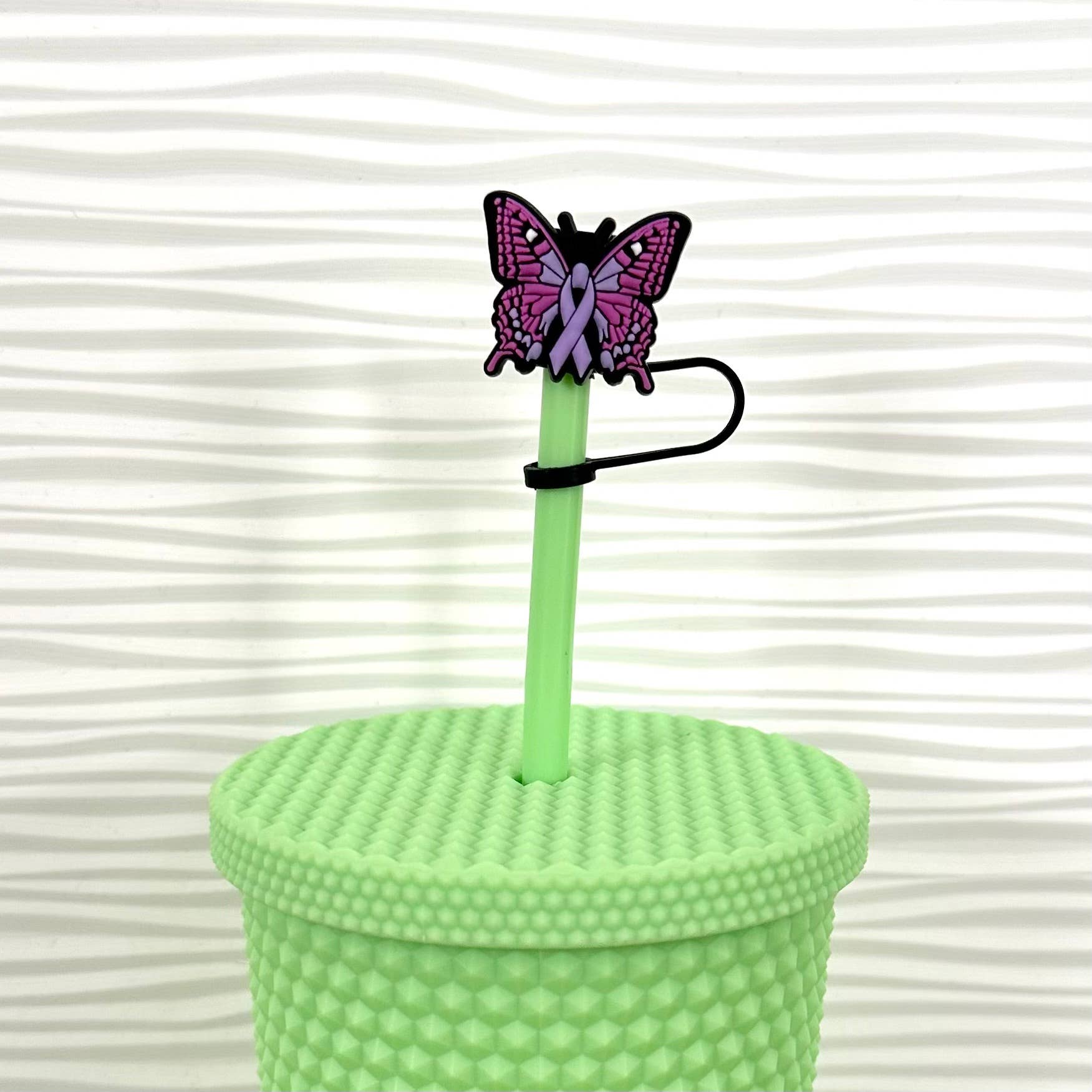 PURPLE RIBBON Straw Cover Topper Butterfly  7mm
