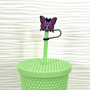 PURPLE RIBBON Straw Cover Topper Butterfly  7mm