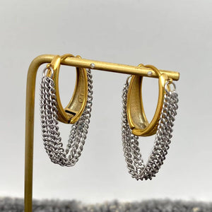 Mio Queena - Multi-layer Chain Fringe18K Golden SS Huggie Earrings - FGS