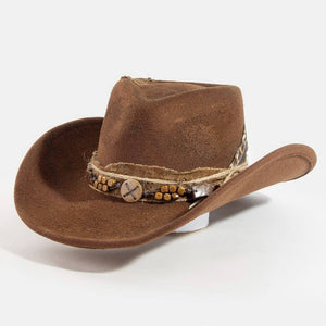 Vintage Patch And Beaded Strap Western Cowboy Hat