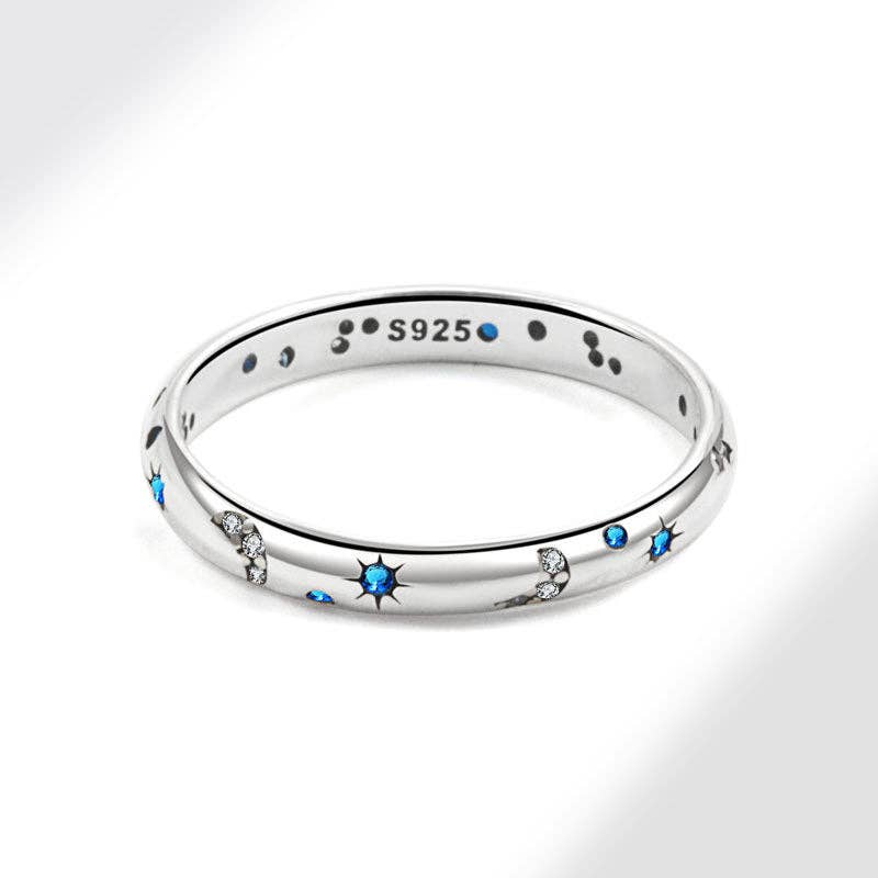 Blue Moon Star Stacking Band Ring  Sterling Silver
