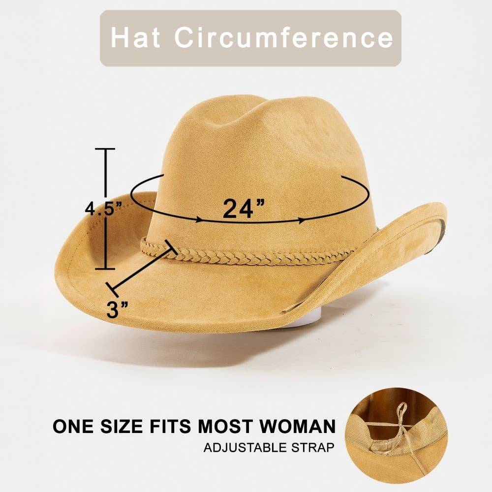 Western Braided Strap Faux Suede Cowboy Hat