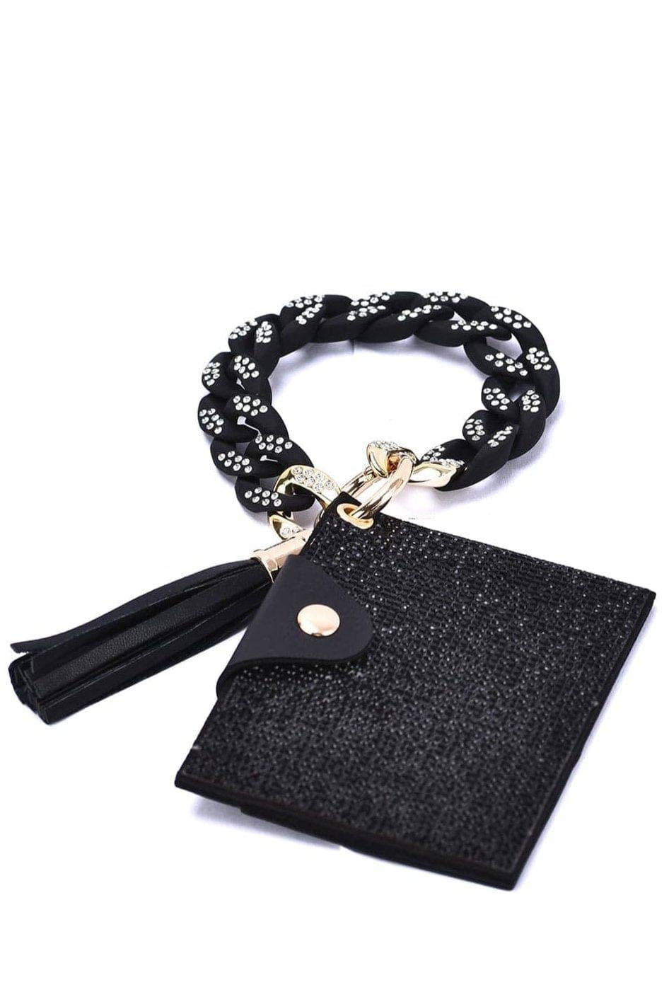 Rhinestone Keychain Bracelet Wallet with Chain Bangle