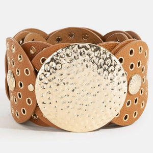 Western Oval Faux Leather Concho Disc Panel Belt