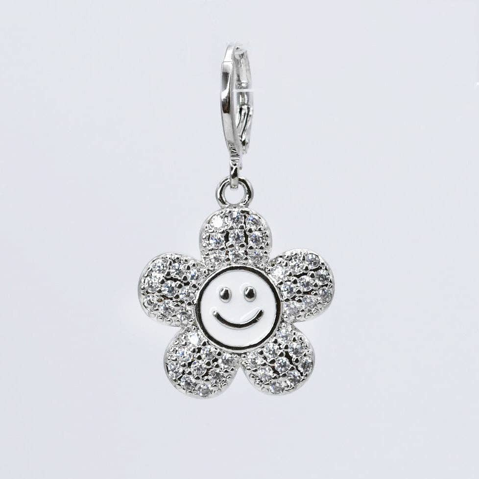 Smiley Flower Silver Charm