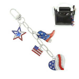 USA Theme Rhinestone Enamel Multi-Charm Bag Chain