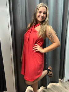 EASEL FRINGE HALTER DRESS