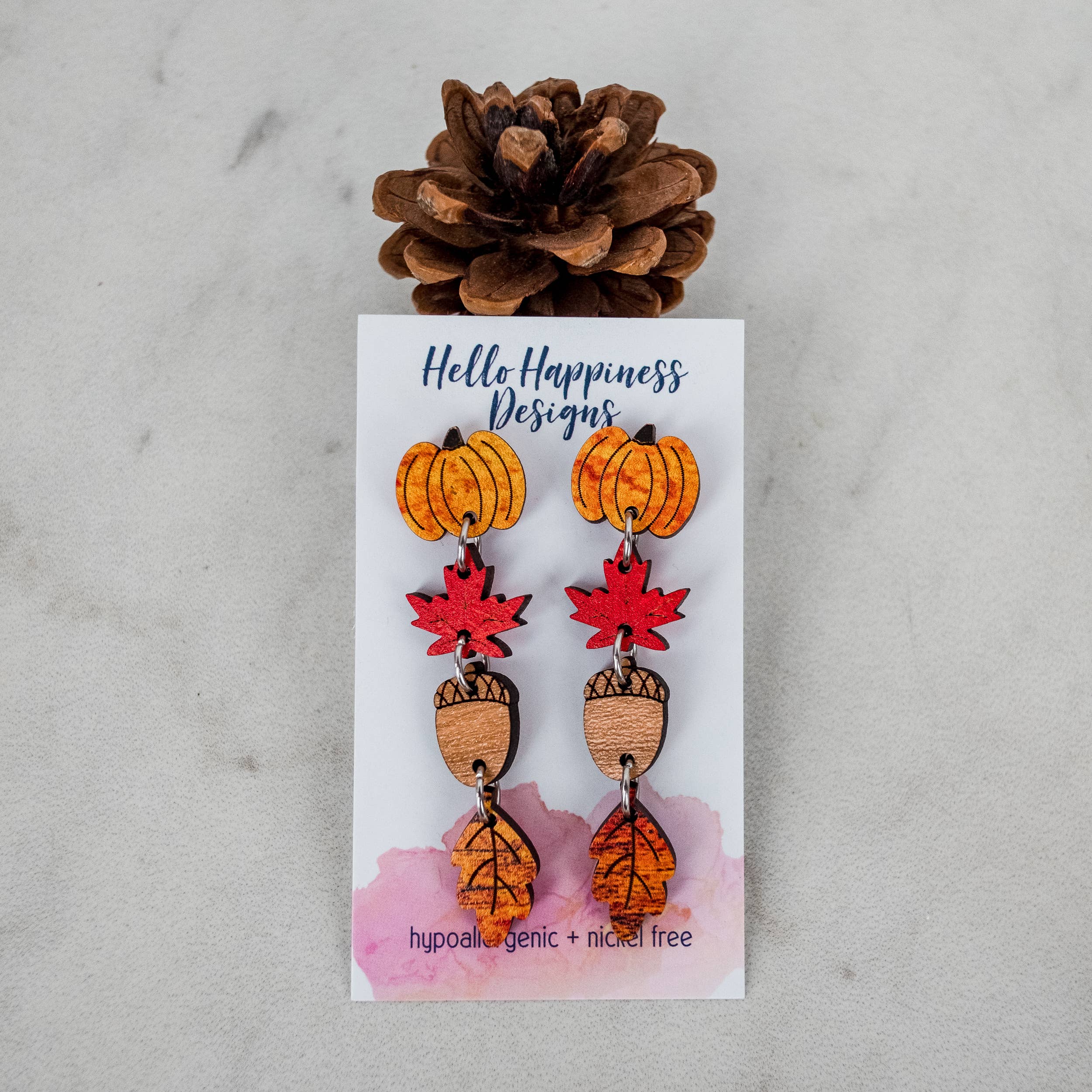 Hello Happiness Wholesale - Fall Harvest Leaf Drop Dangles - Pumpkins Leaves Acorns