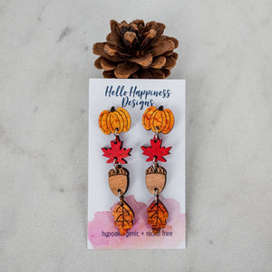 Hello Happiness Wholesale - Fall Harvest Leaf Drop Dangles - Pumpkins Leaves Acorns