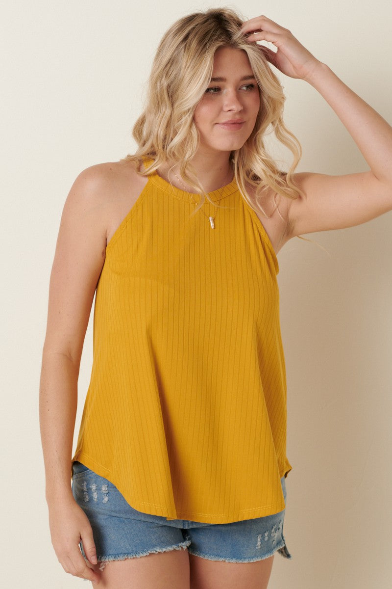 MITTOSHOP BRUSHED RIB KNIT HALTER TOP